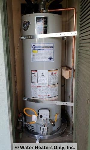 A 50 gallon gas water heater installed near Los Angeles, CA.